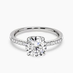 Ringlamour 4 Prong Round Moissanite Engagement Ring Hidden Halo