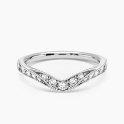 Ringlamour Milgrain Round Moissanite Chevron Wedding Band