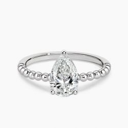 Ringlamour Beaded Band Pear Cut Moissanite Engagement Ring