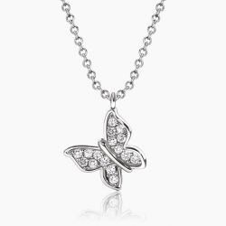 Ringlamour Round Cut Moissanite Butterfly Pendant Necklace