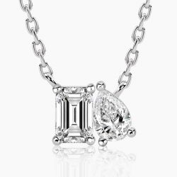 Ringlamour Toi Et Moi Pear & Emerald Cut Moissanite Pendant Necklace