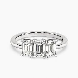 Ringlamour Emerald Cut Moissanite Three Stone Engagement Ring