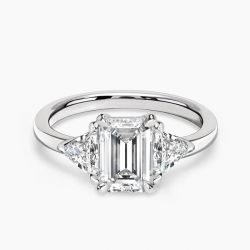 Ringlamour Emerald Cut Moissanite Three Stone Engagement Ring