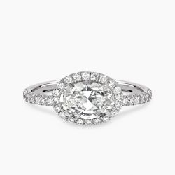 Ringlamour Oval Cut Halo Moissanite East West Engagement Ring