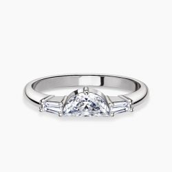 Ringlamour Half Moon Ring Moissanite Three Stone Engagement Ring