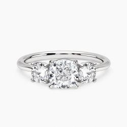 Ringlamour Cushion Cut Moissanite Three Stone Engagement Ring