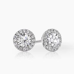 Ringlamour Round Cut Moissanite Halo Stud Earrings