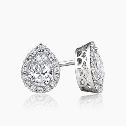 Ringlamour Pear Cut Moissanite Halo Stud Earrings