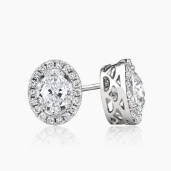 Ringlamour Oval Cut Moissanite Halo Stud Earrings