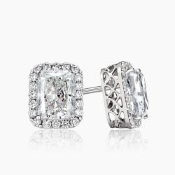 Ringlamour Radiant Cut Moissanite Halo Stud Earrings