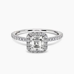 Ringlamour Asscher Cut Moissanite Halo Engagement Ring