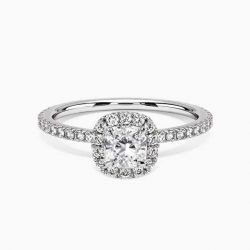 Ringlamour Cushion Cut Moissanite Halo Engagement Ring