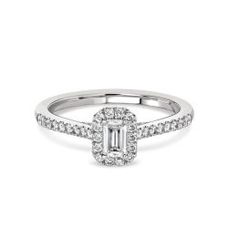 Ringlamour Emerald Cut Moissanite Halo Engagement Ring