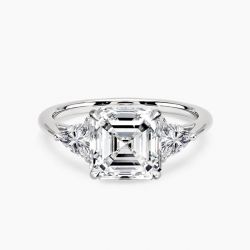 Ringlamour Asscher Cut Moissanite Three Stone Engagement Ring