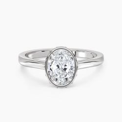 Ringlamour Bezel Oval Moissanite Engagement Ring Hidden Halo