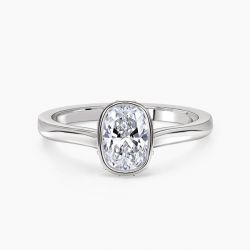 Ringlamour Bezel Cushion Moissanite Engagement Ring Hidden Halo