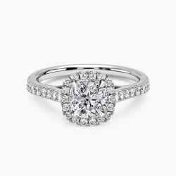 Ringlamour Cushion Cut Moissanite Halo Engagement Ring