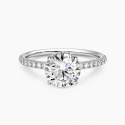 Ringlamour 4 Prong Round Moissanite Engagement Ring Hidden Halo