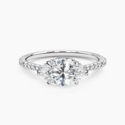 Ringlamour East-West Marquise Moissanite Engagement Ring Hidden Halo