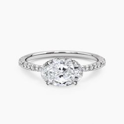 Ringlamour East-West Oval Moissanite Engagement Ring Hidden Halo