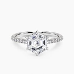 Ringlamour Hexagonal Moissanite Engagement Ring Hidden Halo