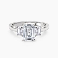 Ringlamour Emerald Cut Moissanite Three Stone Engagement Ring