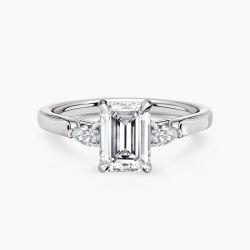 Ringlamour Emerald Cut Moissanite Three Stone Engagement Ring