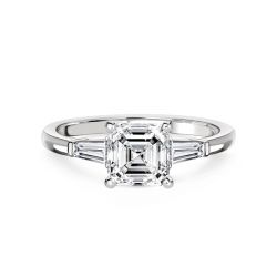 Ringlamour Asscher Cut Moissanite Three Stone Engagement Ring