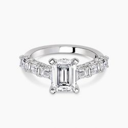 Ringlamour Emerald Cut Moissanite Engagement Ring Hidden Halo