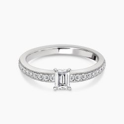 Ringlamour Milgrain Emerald Cut Moissanite Engagement Ring