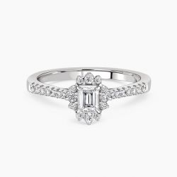 Ringlamour Emerald Cut Moissanite Halo Engagement Ring