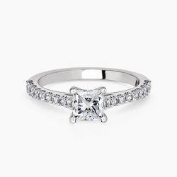 Ringlamour Princess Cut Moissanite Engagement Ring Hidden Halo