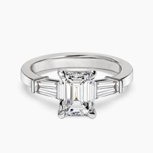 Ringlamour Emerald Cut Moissanite Three Stone Engagement Ring